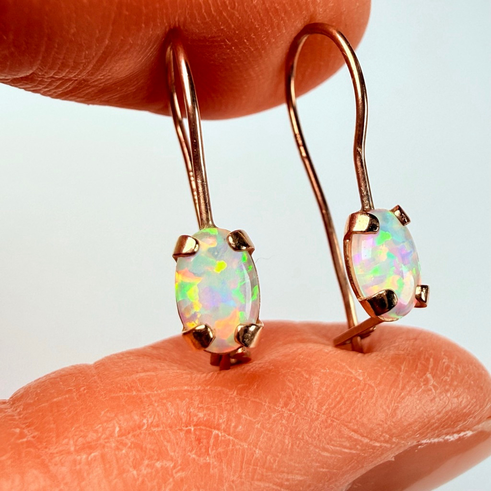 10K Solid Yellow Gold Opal Solitaire Landstrom's Black Hills Vintage Earrings - Picture 2 of 8